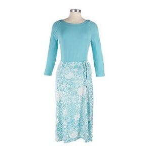 Freelance Solid Top & Printed Skirt/Gathered Detail/Topaz & White/Size XL/NWT!